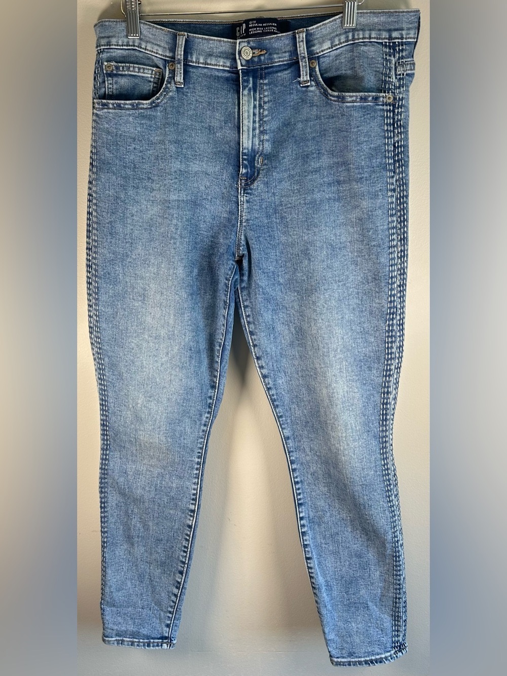 GAP Legging Jeans Women’s 12/31 Blue Denim High Rise White Side Seam Stitching